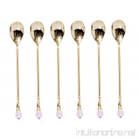 Gold Flatware Set 6-Pcs.Dessert Demi Spoons  24 Karat-plated with Pink Crystal Tip  Stainless Steel  6" long ea. - B01KMOYY1O